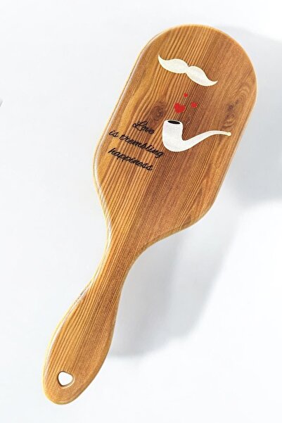 TAKIŞTIR Βούρτσα/χτένα μαλλιών με ξύλινη εμφάνιση καφέ μεικτής φιγούρας