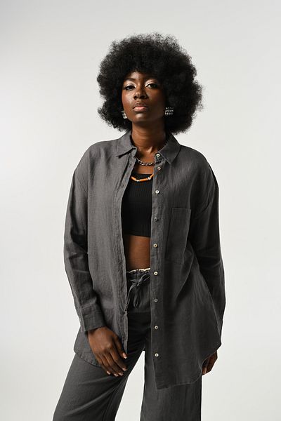 Orfeo Negro Women's 100% Linen Single Pocket Shirt