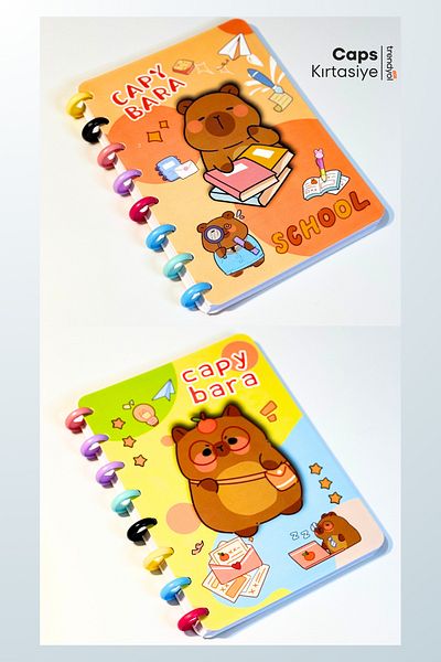 caps office 2 Capybara Themed Circle Hardcover 160 Page Notebook & 4 Page Native Sticker Set