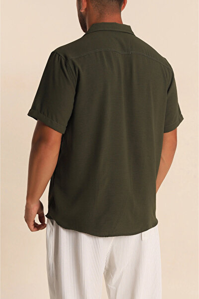 FUWEAR Erkek Haki Kısa Kollu Apaj Yaka Ayrobin Gömlek