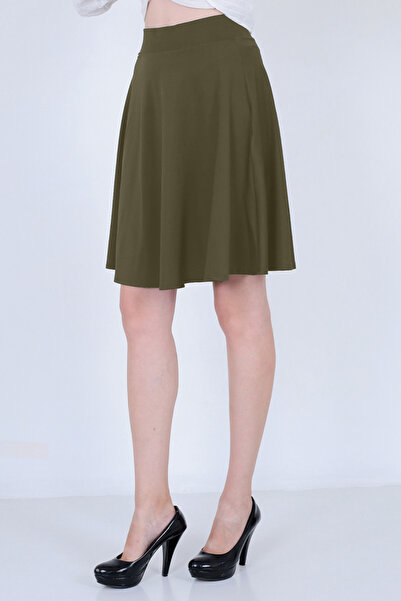 WAYS Kadın Haki Kloş Etek Modern & Zarif Tasarım Dalgıç Kumaş