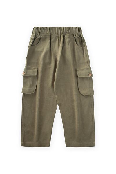 Cigit Double Bellows Pocket Linen Trousers 2-7 Years Khaki Green
