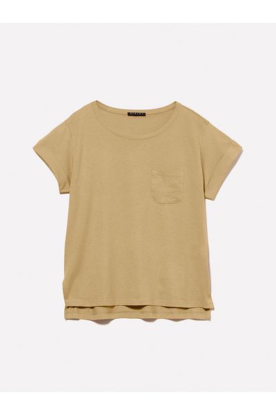 Sisley Women's Paper Bag 100% Cotton Wide Crew Neck Slim Fit Plain T-Shirt