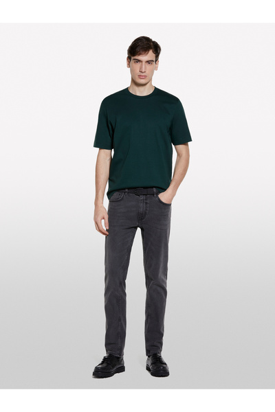 Sisley Men's Black Stretch Cotton Stone Wash Mid Rise Slim Fit Denim Pants