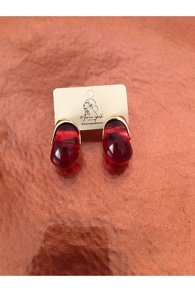 shop Red Gold Natural Stone Detail Shiny Large Drop Earrings