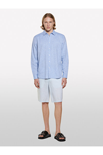 Sisley Ανδρικό σορτς βερμούδας Ice Blue 100% λινό με λεπτή εφαρμογή