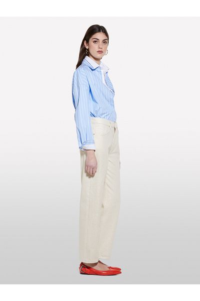 Sisley Women's Bone 100% Cotton 5-Pocket Mid-Rise Straight Leg Denim Trousers