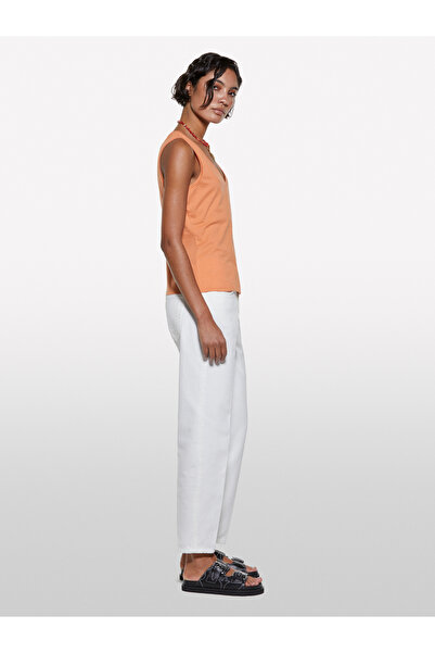 Sisley Γυναικείο πορτοκαλί 100% βαμβακερό μπλουζάκι με χοντρό λουράκι με λαιμόκοψη σε σχήμα V