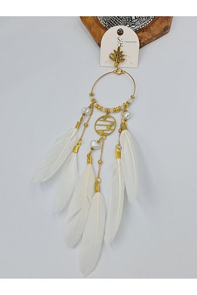 SE Jewellery Collection Selin Ersoy Authentic Bohemian White Color Bird Feather Dangle Single Earring