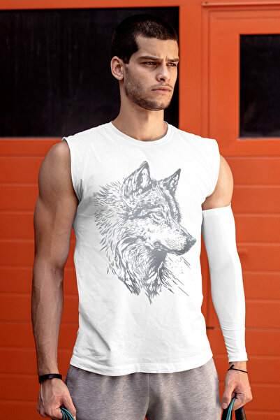 ROCKANDROLL Λευκό μανίκι με κομμένο κεφάλι λύκου |   Αμάνικο ανδρικό μπλουζάκ...