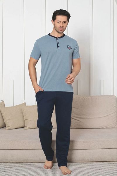 Farya Home Set de pijamale pentru bărbați tricotate cu mânecă scurtă din bumbac Dreamy