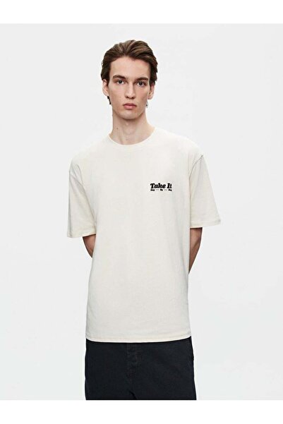 Ltb Βασικό μπλουζάκι με στάμπα στην πλάτη, χαλαρή μπεζ μπλούζα