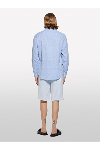 Sisley Ανδρικό σορτς βερμούδας Ice Blue 100% λινό με λεπτή εφαρμογή