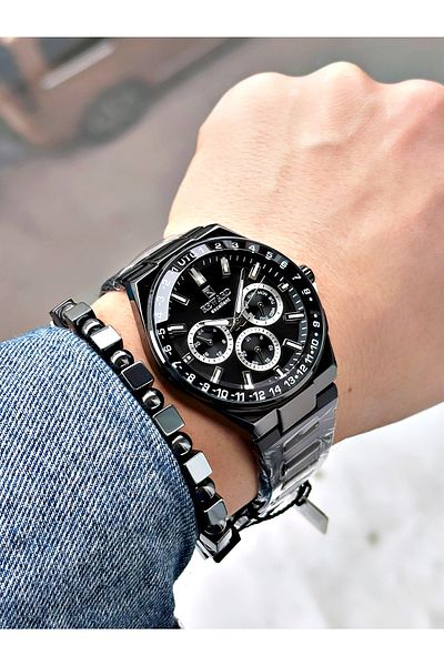 Reward Black Color Mirrored Glass Function Men's Wrist Watch + Bracelet