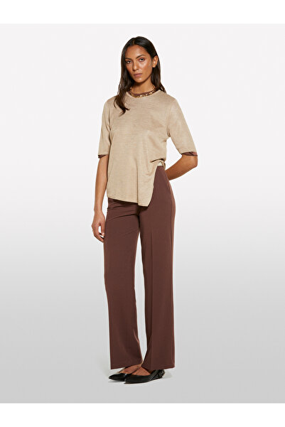 Sisley Women's Beige Viscose Blended Crew Neck Regular Fit Sweater