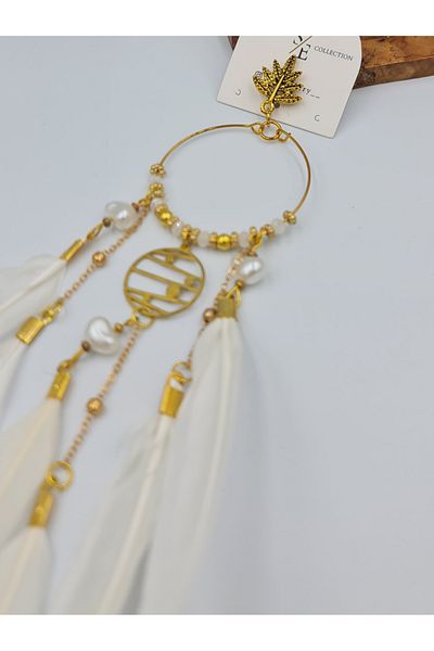 SE Jewellery Collection Selin Ersoy Authentic Bohemian White Color Bird Feather Dangle Single Earring