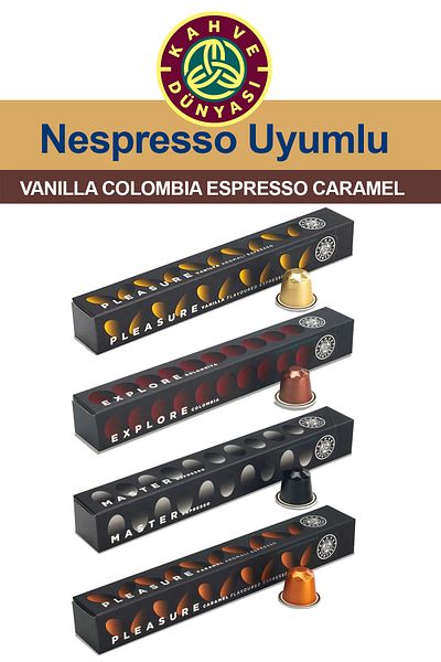 Kahve Dünyası Nespresso Caramel Vanilla Capsule Coffee Tasting Set Vanilla Colombia Espresso Caramel 4X10