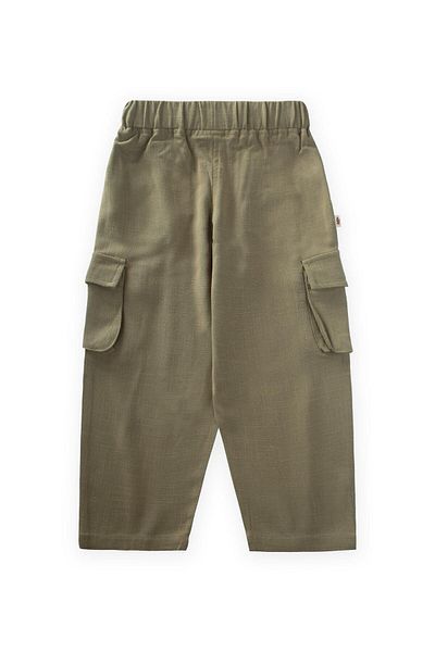 Cigit Double Bellows Pocket Linen Trousers 2-7 Years Khaki Green