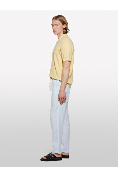 Sisley Ανδρικό παντελόνι Ice Blue 100% λινό με κορδόνι στη μέση Slim Fit