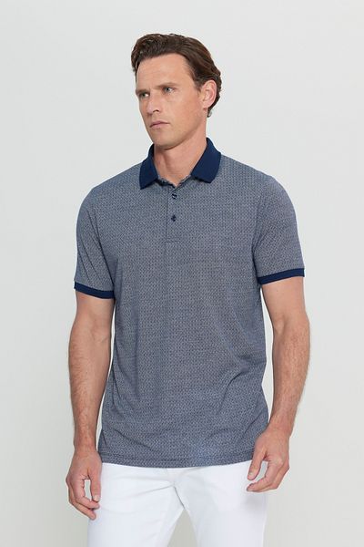 ALTINYILDIZ CLASSICS Men's Navy Blue Regular Fit Regular Cut Polo Neck Jacquard T-Shirt