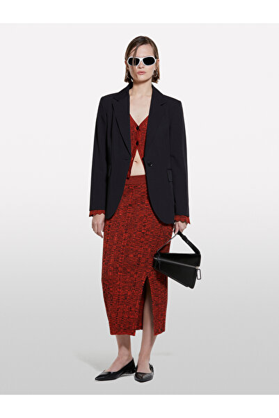 Sisley Jachetă blazer neagră elastică din viscoză, cu un singur nasture, cu croială normală