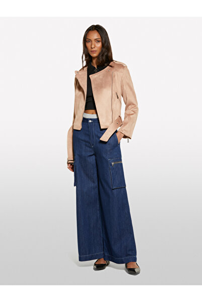 Sisley Women's Denim 100% Cotton Pocket Detailed High Waist Wide Leg Denim Trousers