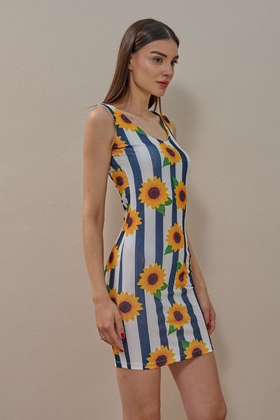 SHUGAA Women Midi Cotton Sunflowers Dress