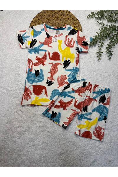TİJK Boy's Dinosaur 100% Cotton Pajama Set