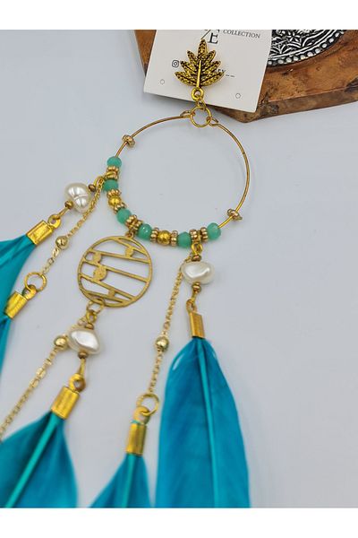 SE Jewellery Collection Selin Ersoy Authentic Bohemian Turquoise Color Bird Feather Dangle Single Earring