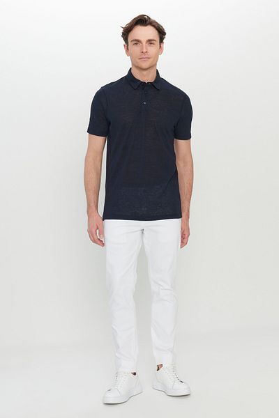 ALTINYILDIZ CLASSICS Men's Navy Blue Cotton Slim Fit Slim Fit Polo Neck T-Shirt
