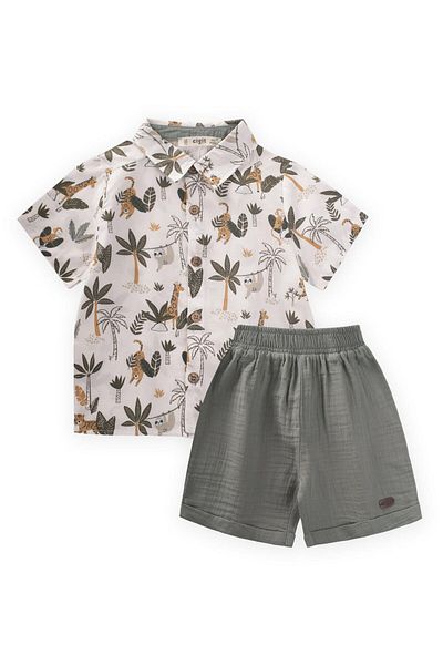 Cigit Patterned Shirt Set 1-6 Years Old Palm Pattern
