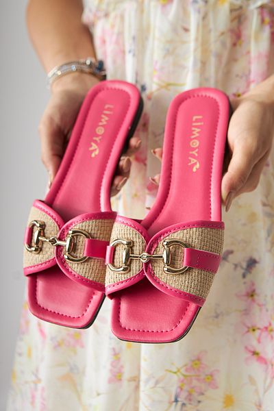 Limoya Γυναικείες παντόφλες Elanor Fuchsia Buckle Flat Bottom