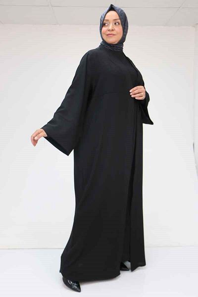 Eslina 57210 Large Size Colorful Garni Detailed Abaya Suit - Black