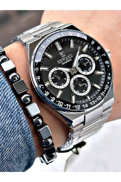 Reward Silver Color Mirrored Glass Function Men's Wrist Watch + Bracelet