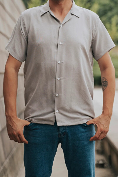 FUWEAR Men's Gray Color Short Sleeve Apaj Collar Ayrobin Shirt