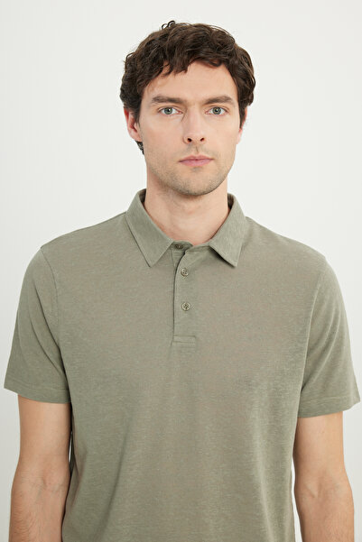 ALTINYILDIZ CLASSICS Men's Khaki Cotton Slim Fit Slim Fit Polo Neck T-Shirt