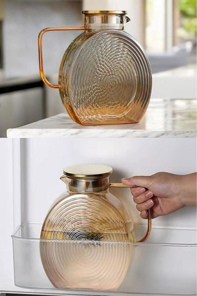 morponi Borosilicate Glass Amber Snail Patterned Glass Teapot & Jug 2500 ml