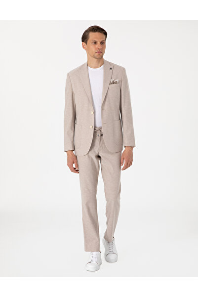 Pierre Cardin Açık Kahverengi Slim Fit Keten Karışımlı Takım Elbise 50306933-VR002