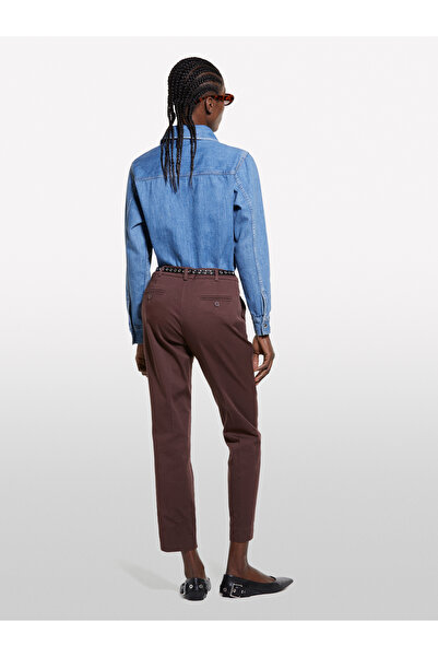 Sisley Kadın Koyu kahverengi Streç Pamuklu Normal Bel Chino Pantolon