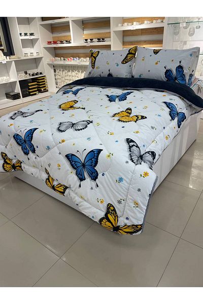 Sudemhome Double Double Sided Luxury Welsoft Elite Quilt Soft Fleece Quilt and Pillowcase Butterfly Smoked
