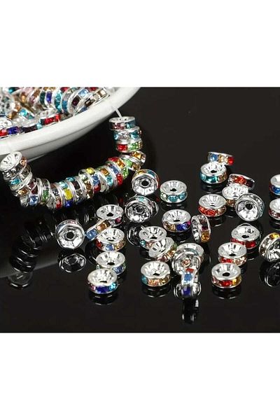yiğit aksesuar 100 Pieces 8 mm Mix Washer Crystal Stone Jewelry Spacer