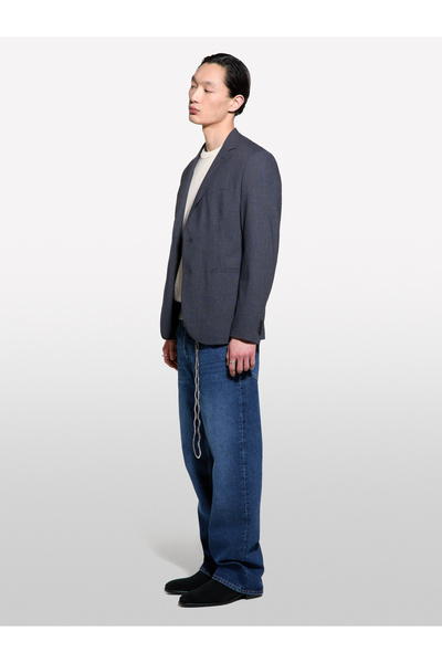 Sisley Erkek Füme Yün Karışımlı Slim Comfort Fit Blazer Ceket