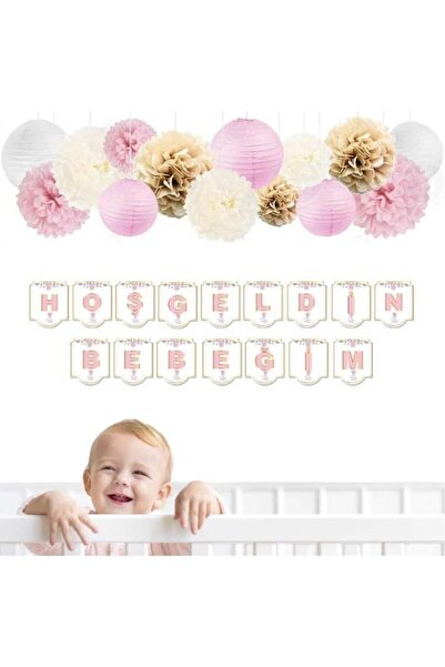 Big Party Karton Yazı Lüx Banner Hoşgeldin Bebeğim-PEMBE