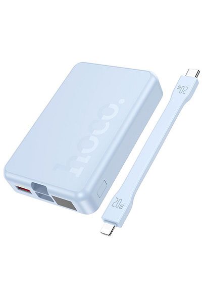 REDz Accessories Baterie Hoco Q24, MagSafe și Powerbank, 10.000 mAh, cablu integrat cu Type-C și Lightning, albastru
