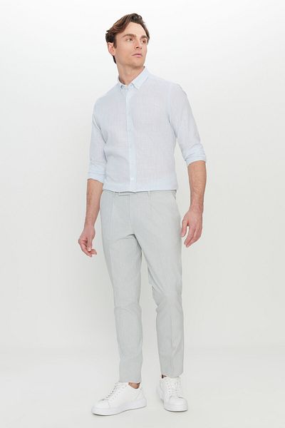 ALTINYILDIZ CLASSICS Men's Gray Comfort Fit Casual Cut Side Pocket Patterned Elastic Waist Pants