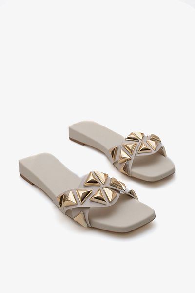 LOJO Women's Thick Sole, Stoned Daily Slippers Hezy Ecru