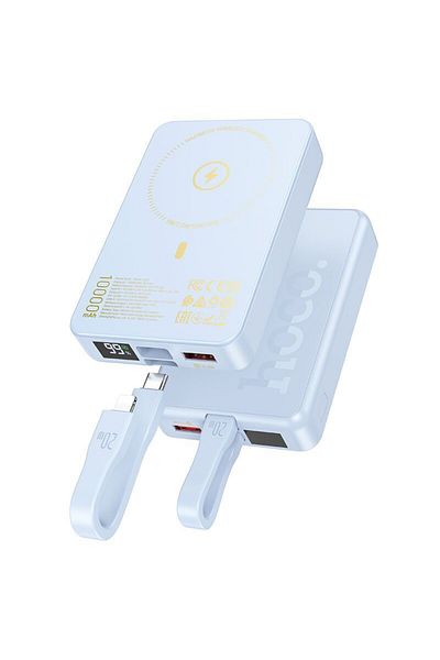 REDz Accessories Baterie Hoco Q24, MagSafe și Powerbank, 10.000 mAh, cablu integrat cu Type-C și Lightning, albastru