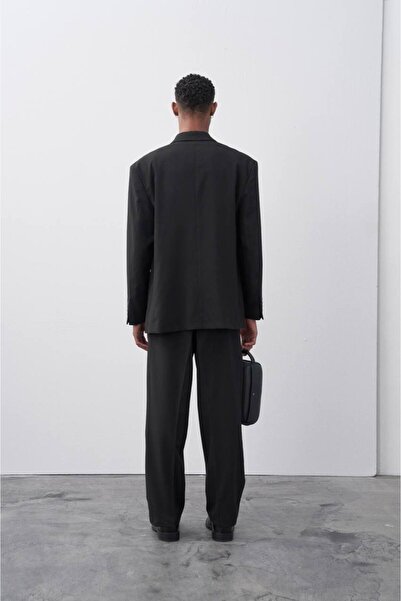 İLKCET MODA Oversize Siyah Kruvaze Ceket Pantolon Takım Elbise