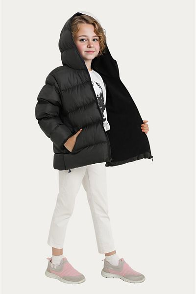 Outriverkids Girl's Black Fleece Hooded Waterproof Wind Resistant Pocket Puffer Winter Coat