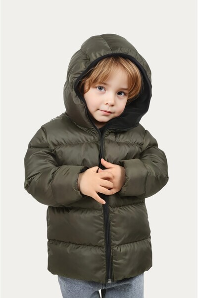 Outriverkids Boy's Khaki Fleece με κουκούλα, αδιάβροχο, ανθεκτικό στον αέρα, χειμωνιάτικο παλτό και παλτό